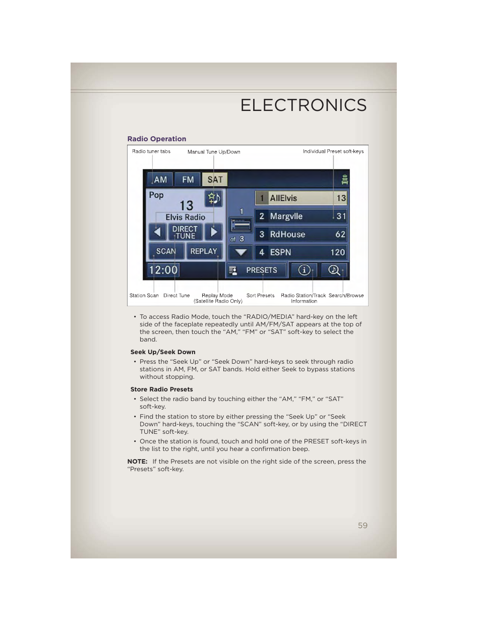 Radio operation, Electronics | Jeep 2012 Grand Cherokee SRT - User Guide User Manual | Page 61 / 148