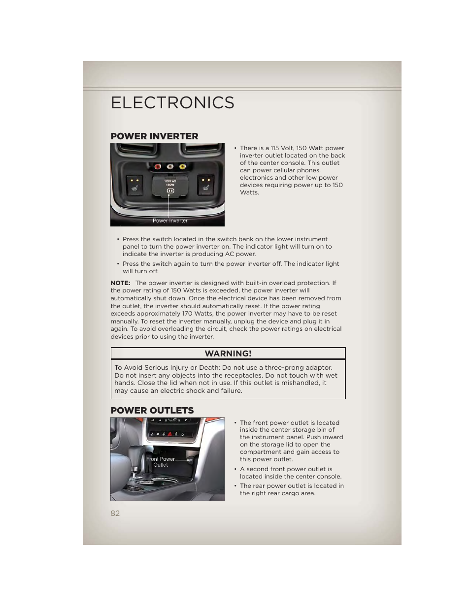 Power inverter, Power outlets, Electronics | Jeep 2012 Grand Cherokee SRT - User Guide User Manual | Page 84 / 148