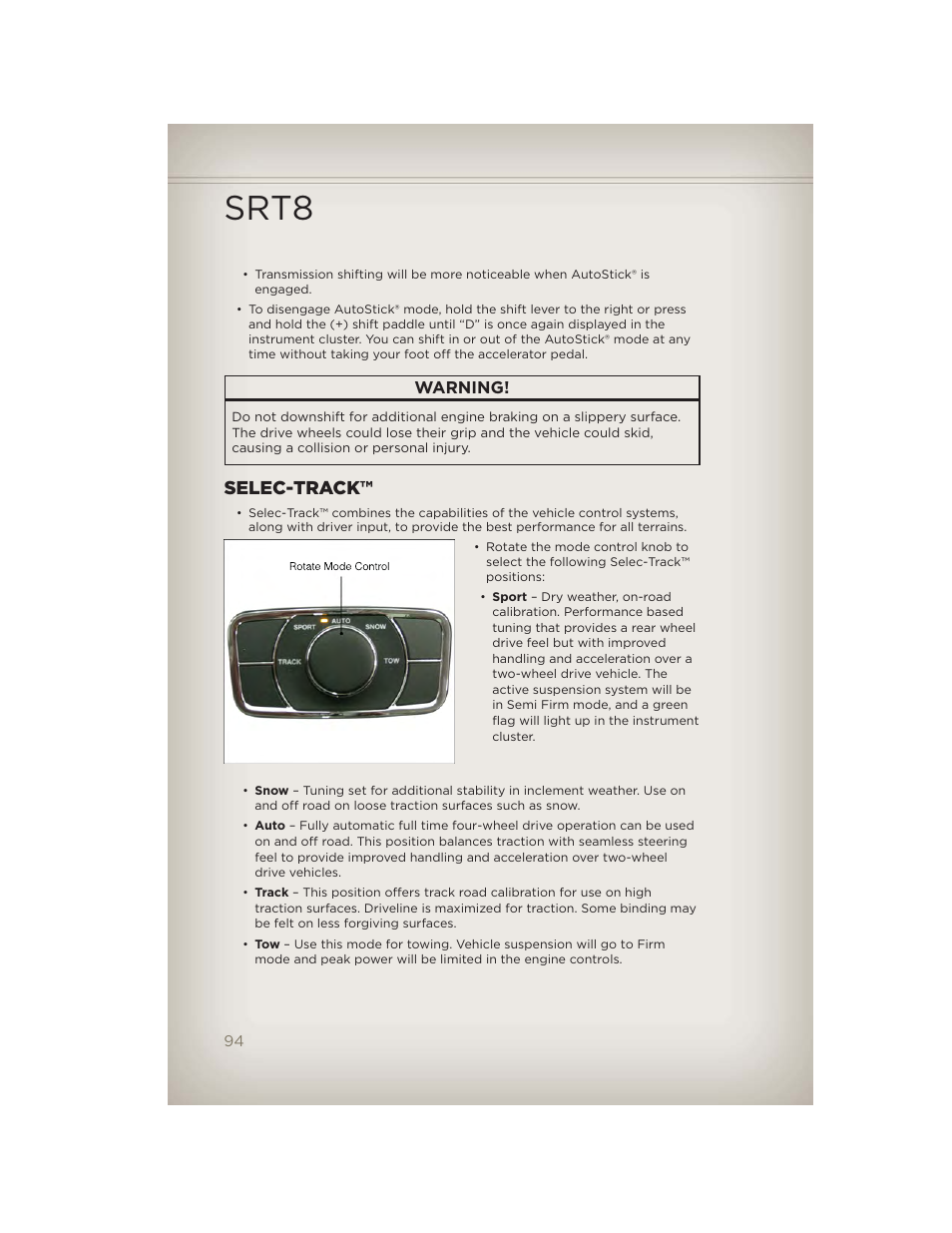 Selec-track, Srt8 | Jeep 2012 Grand Cherokee SRT - User Guide User Manual | Page 96 / 148