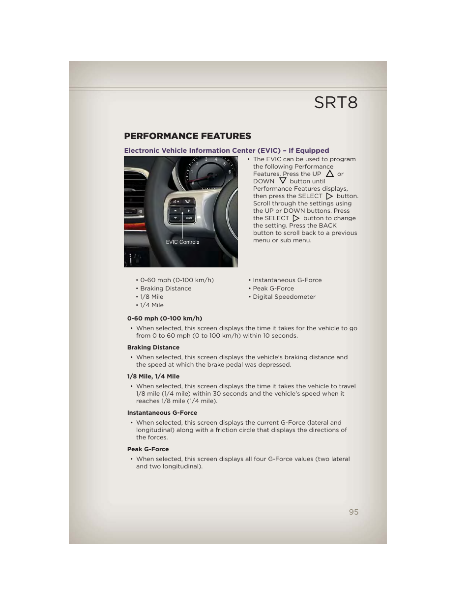 Performance features, Srt8 | Jeep 2012 Grand Cherokee SRT - User Guide User Manual | Page 97 / 148