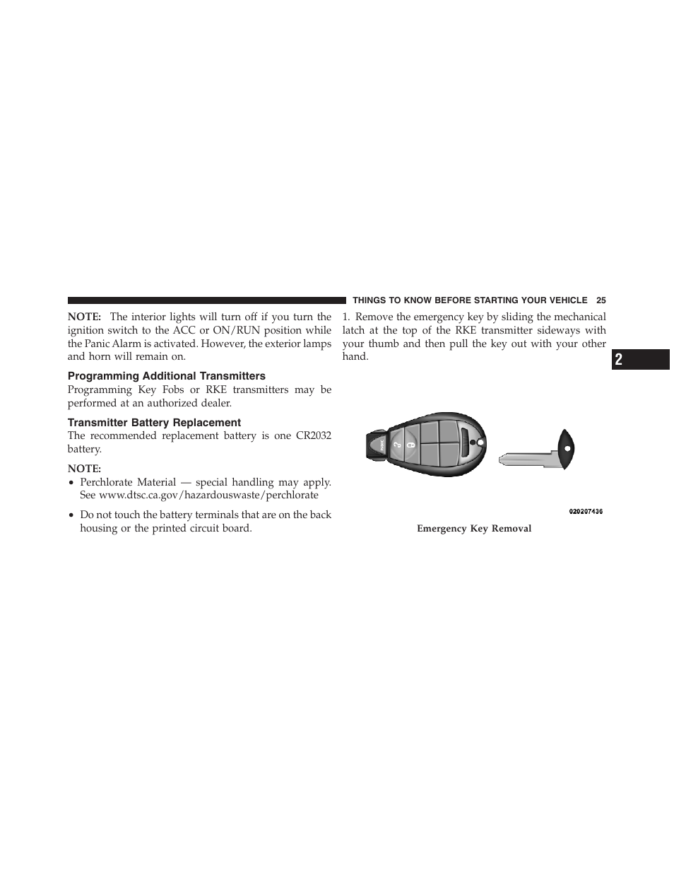 Programming additional transmitters, Transmitter battery replacement | Jeep 2012 Grand Cherokee SRT - Owner Manual User Manual | Page 27 / 612