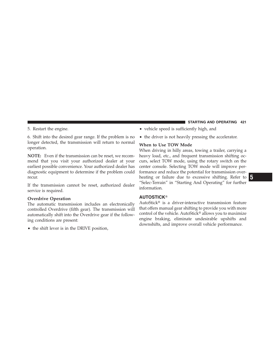 Autostickĥ, Autostick | Jeep 2012 Grand Cherokee SRT - Owner Manual User Manual | Page 423 / 612