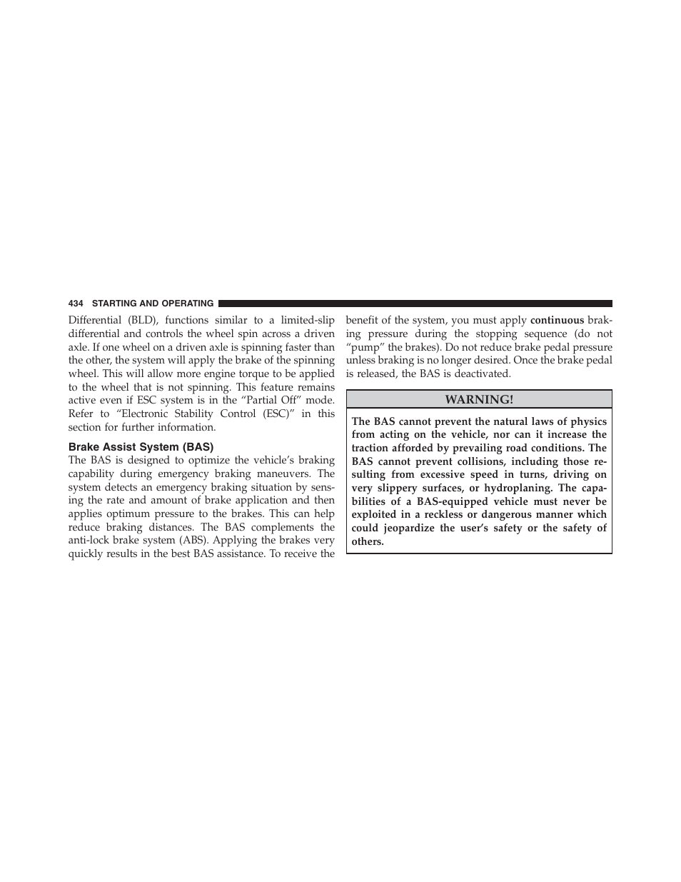 Brake assist system (bas) | Jeep 2012 Grand Cherokee SRT - Owner Manual User Manual | Page 436 / 612