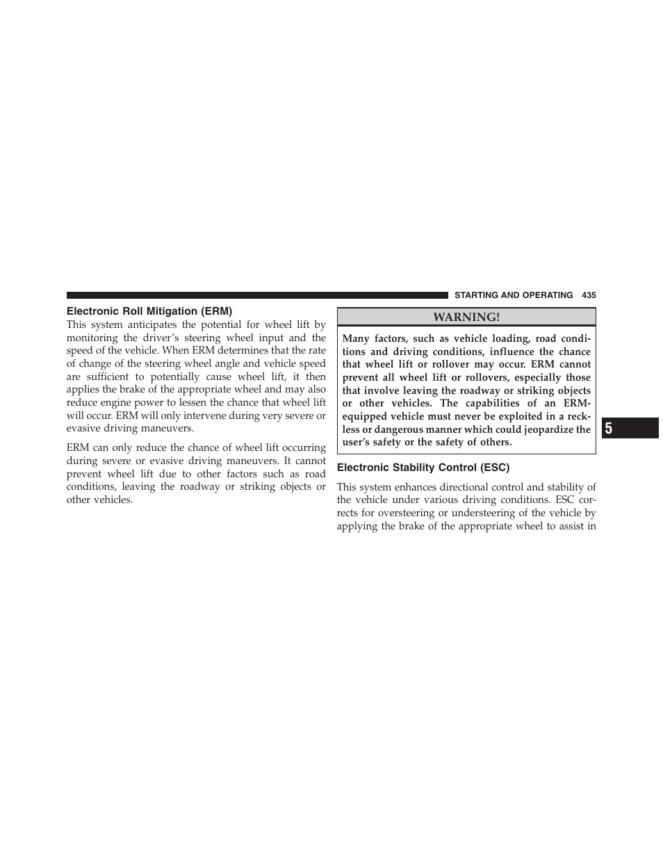 Electronic roll mitigation (erm), Electronic stability control (esc) | Jeep 2012 Grand Cherokee SRT - Owner Manual User Manual | Page 437 / 612