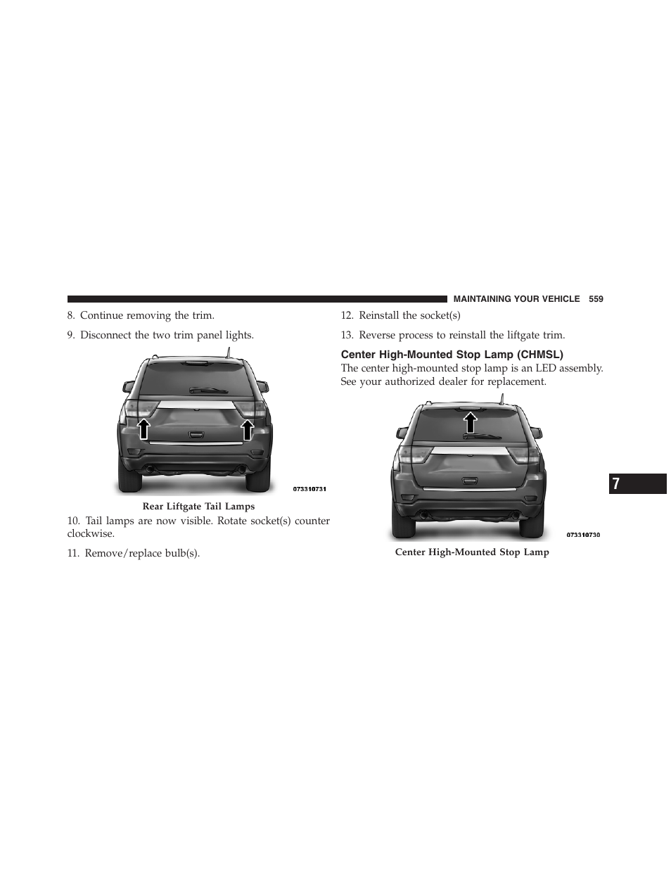 Center high-mounted stop lamp (chmsl), Center high-mounted stop lamp, Chmsl) | Jeep 2012 Grand Cherokee SRT - Owner Manual User Manual | Page 561 / 612