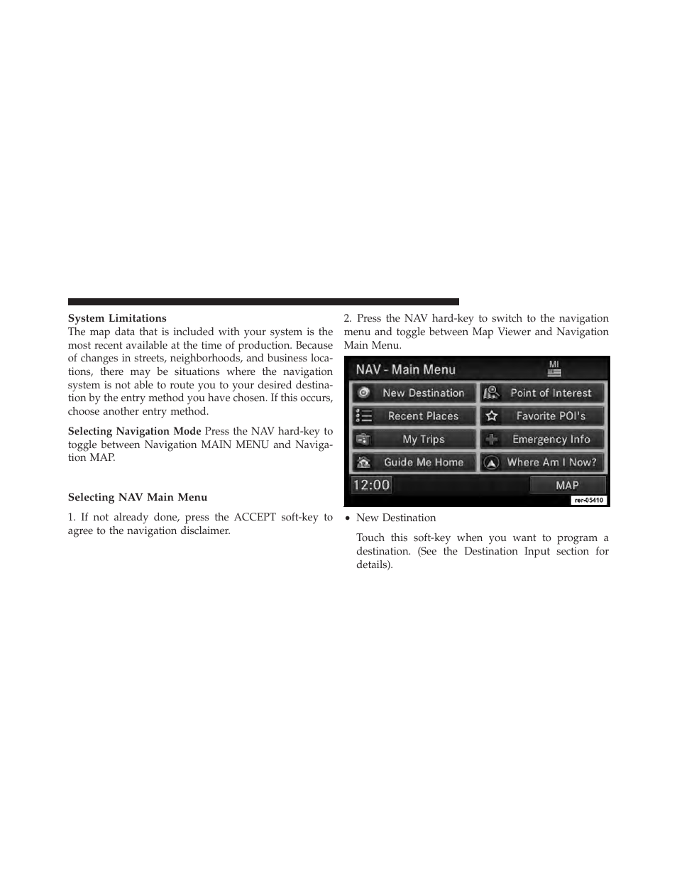 Navigation main menu | Ram Trucks MEDIA CENTER 730N for Chrysler User Manual | Page 142 / 216