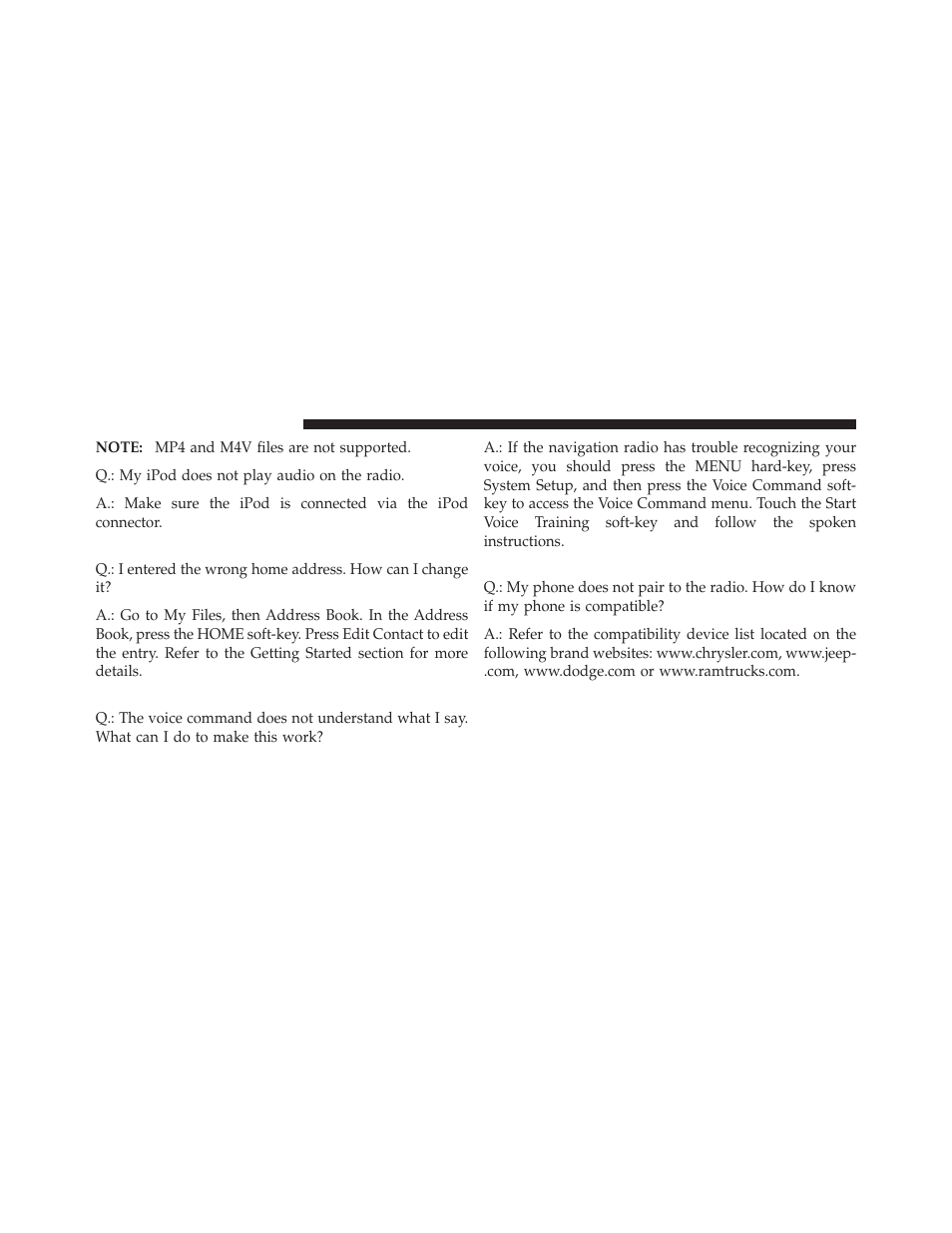 Navigation, Voice command, Uconnect™ phone | Ram Trucks MEDIA CENTER 730N for Chrysler User Manual | Page 213 / 216