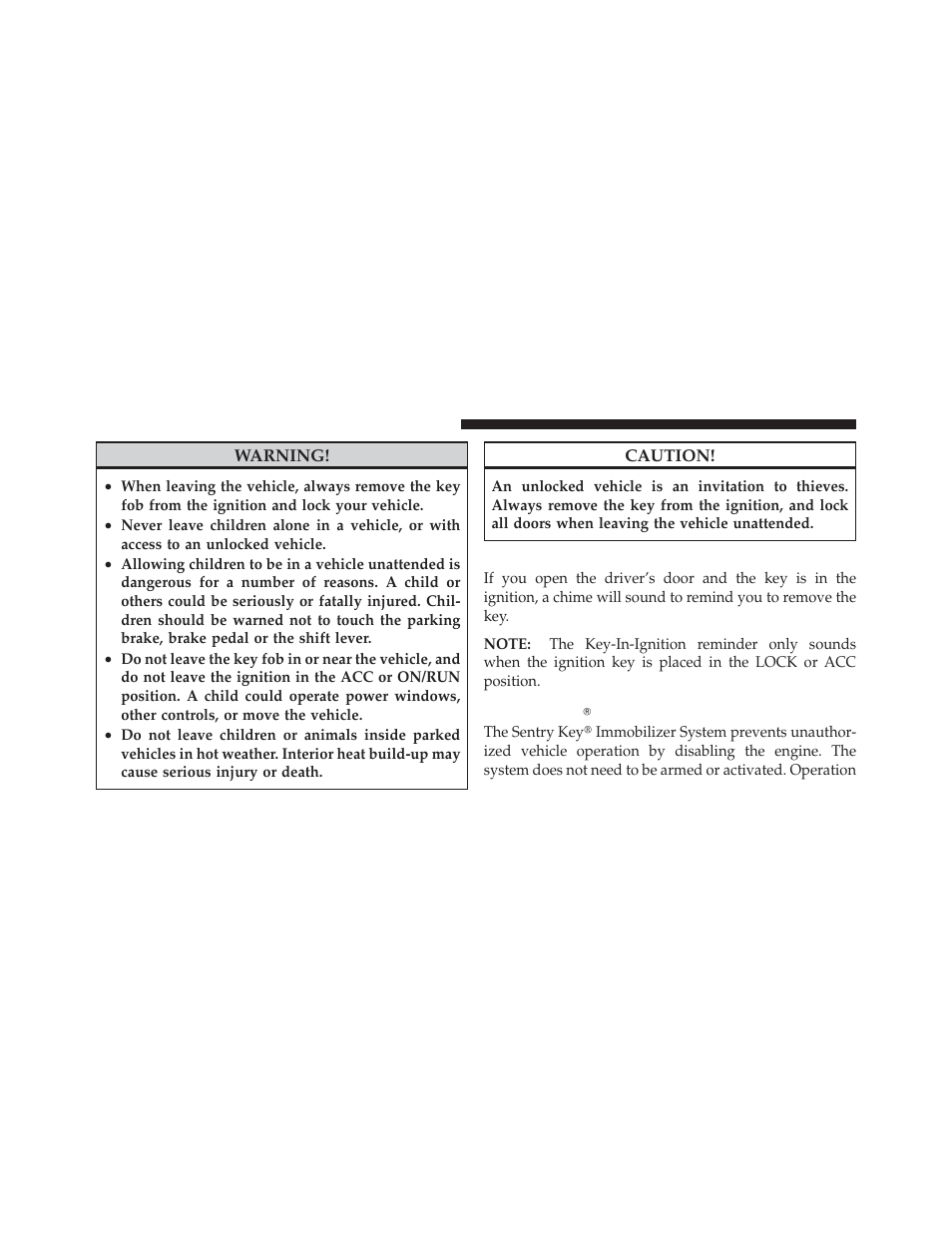 Key-in-ignition reminder, Sentry key | Jeep 2012 Liberty - Owner Manual User Manual | Page 16 / 558