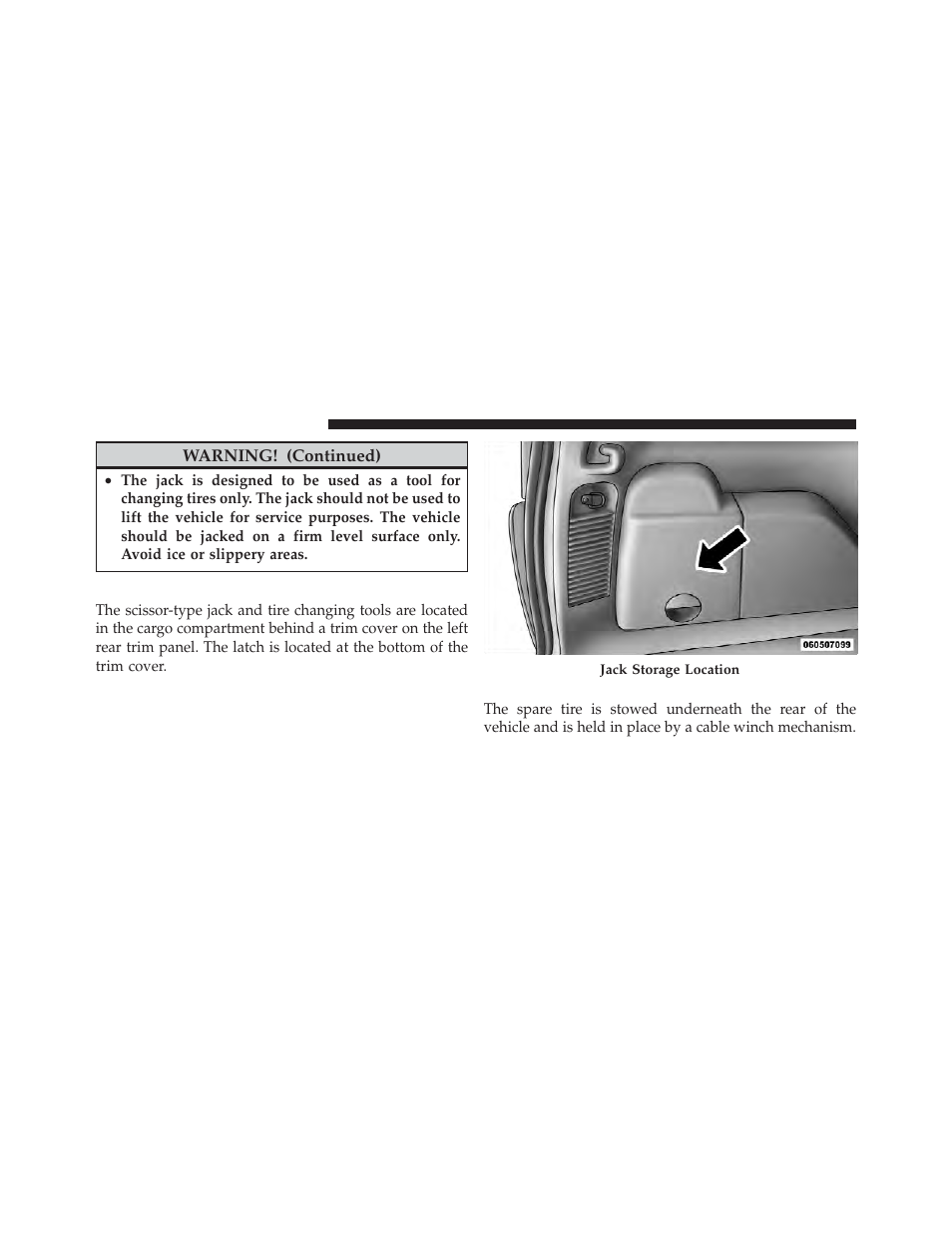 Jack location, Spare tire stowage | Jeep 2012 Liberty - Owner Manual User Manual | Page 438 / 558