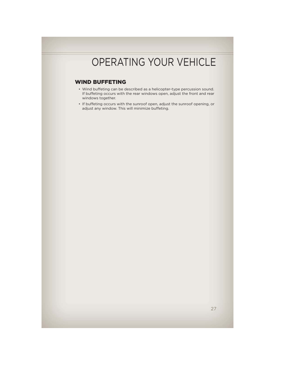 Wind buffeting, Operating your vehicle | Jeep 2012 Liberty - User Guide User Manual | Page 29 / 124