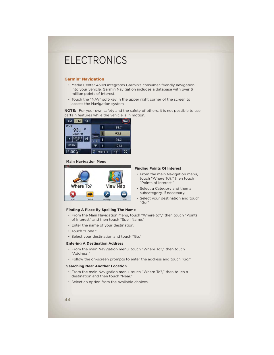 Garmin® navigation, Electronics | Jeep 2012 Liberty - User Guide User Manual | Page 46 / 124