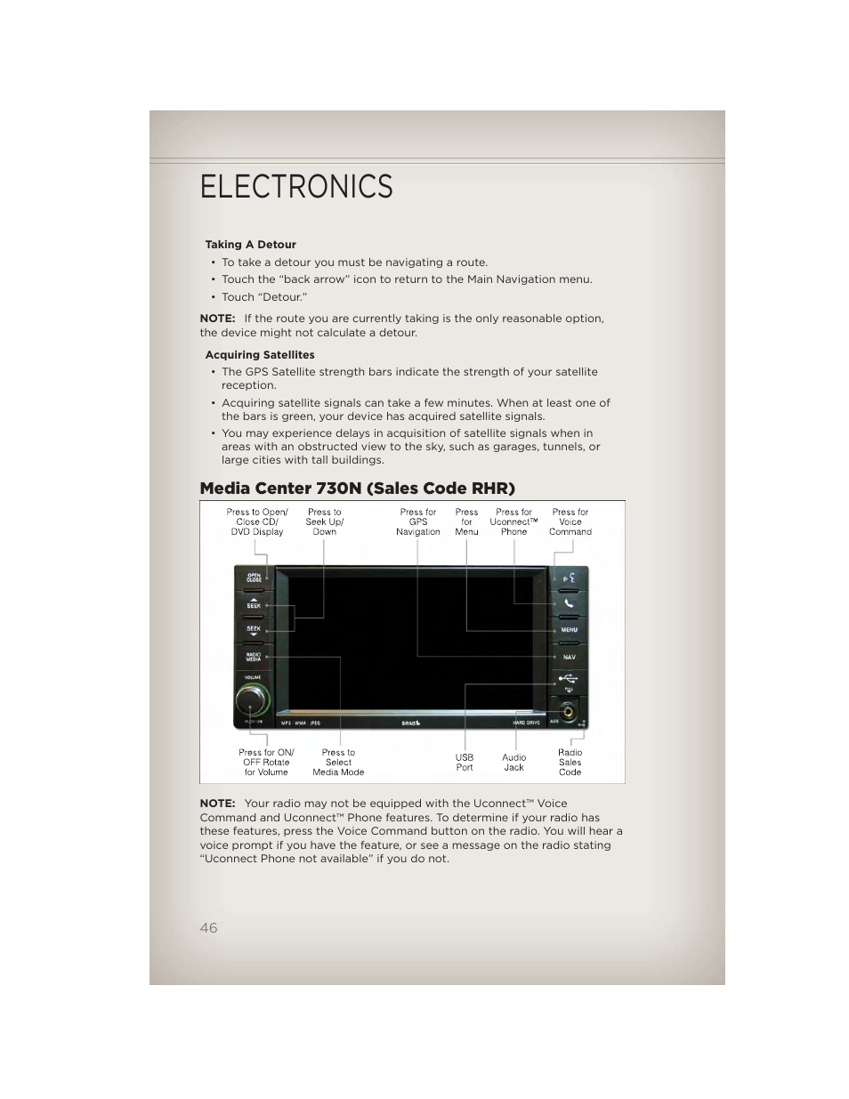 Media center 730n (sales code rhr), Electronics | Jeep 2012 Liberty - User Guide User Manual | Page 48 / 124