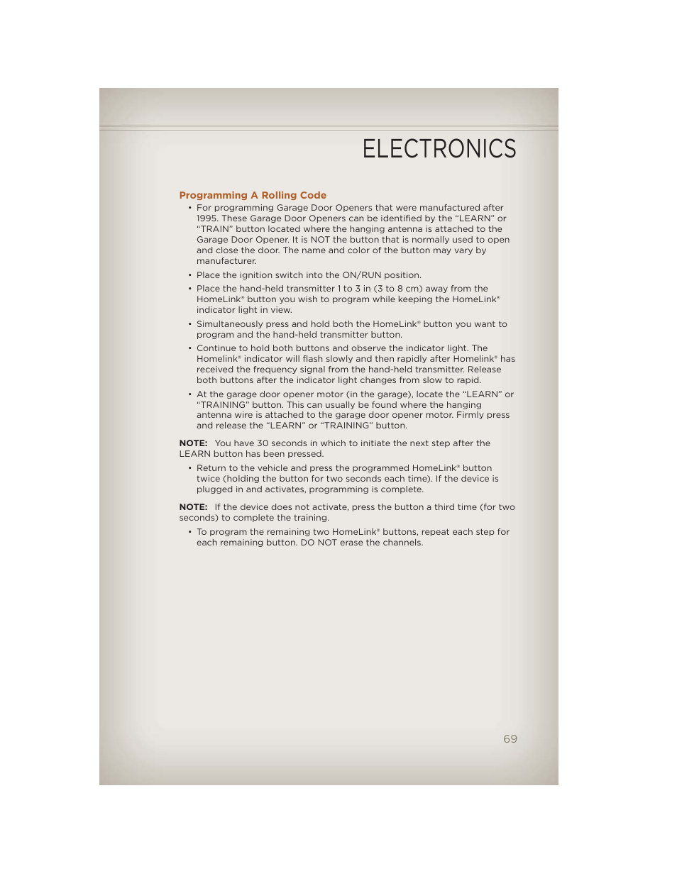 Programming a rolling code, Electronics | Jeep 2012 Liberty - User Guide User Manual | Page 71 / 124