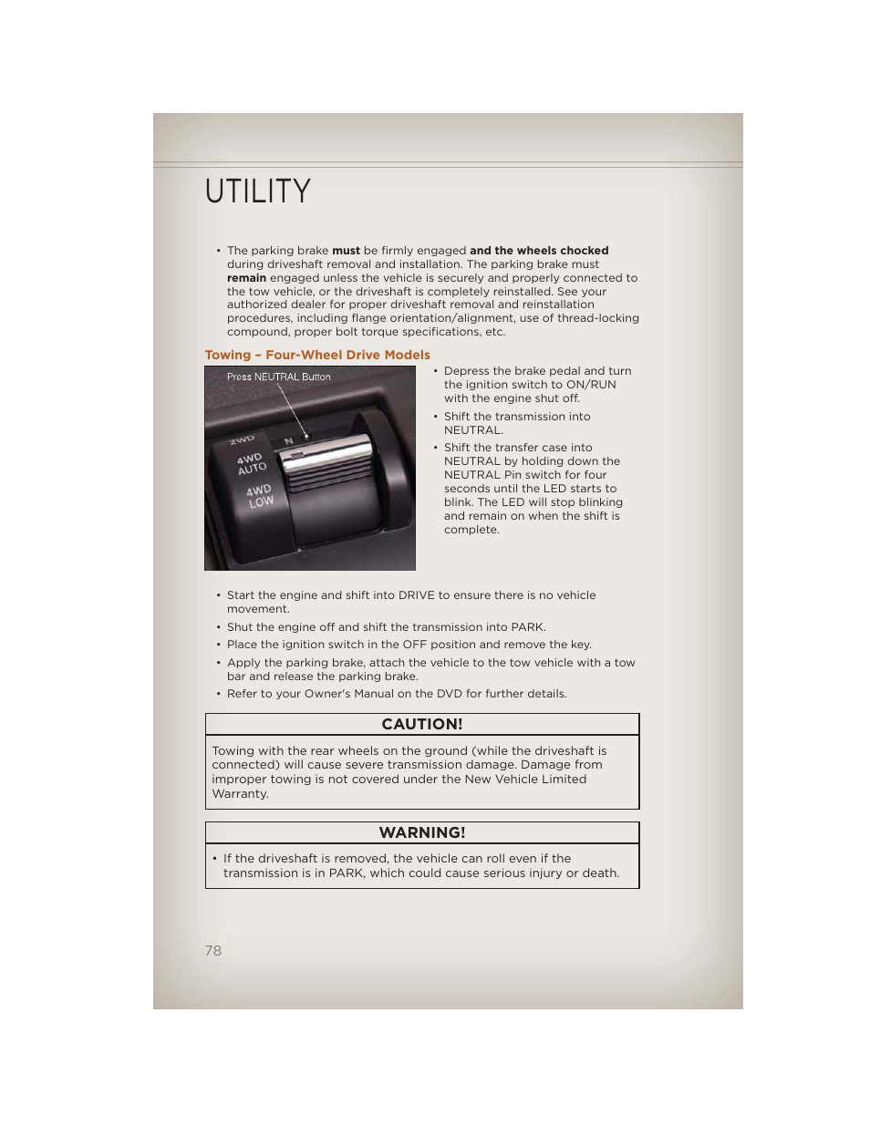 Towing – four-wheel drive models, Utility | Jeep 2012 Liberty - User Guide User Manual | Page 80 / 124