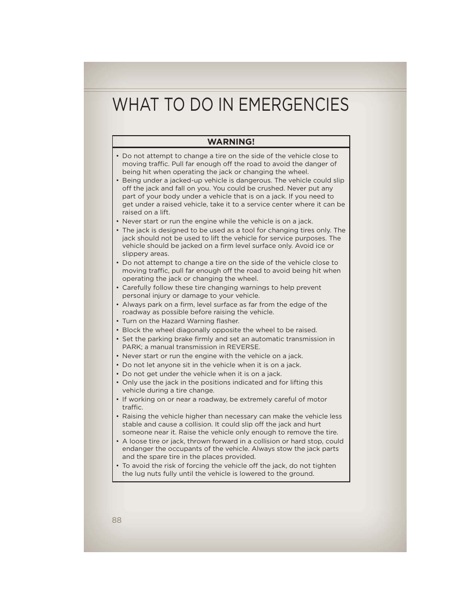 What to do in emergencies | Jeep 2012 Liberty - User Guide User Manual | Page 90 / 124