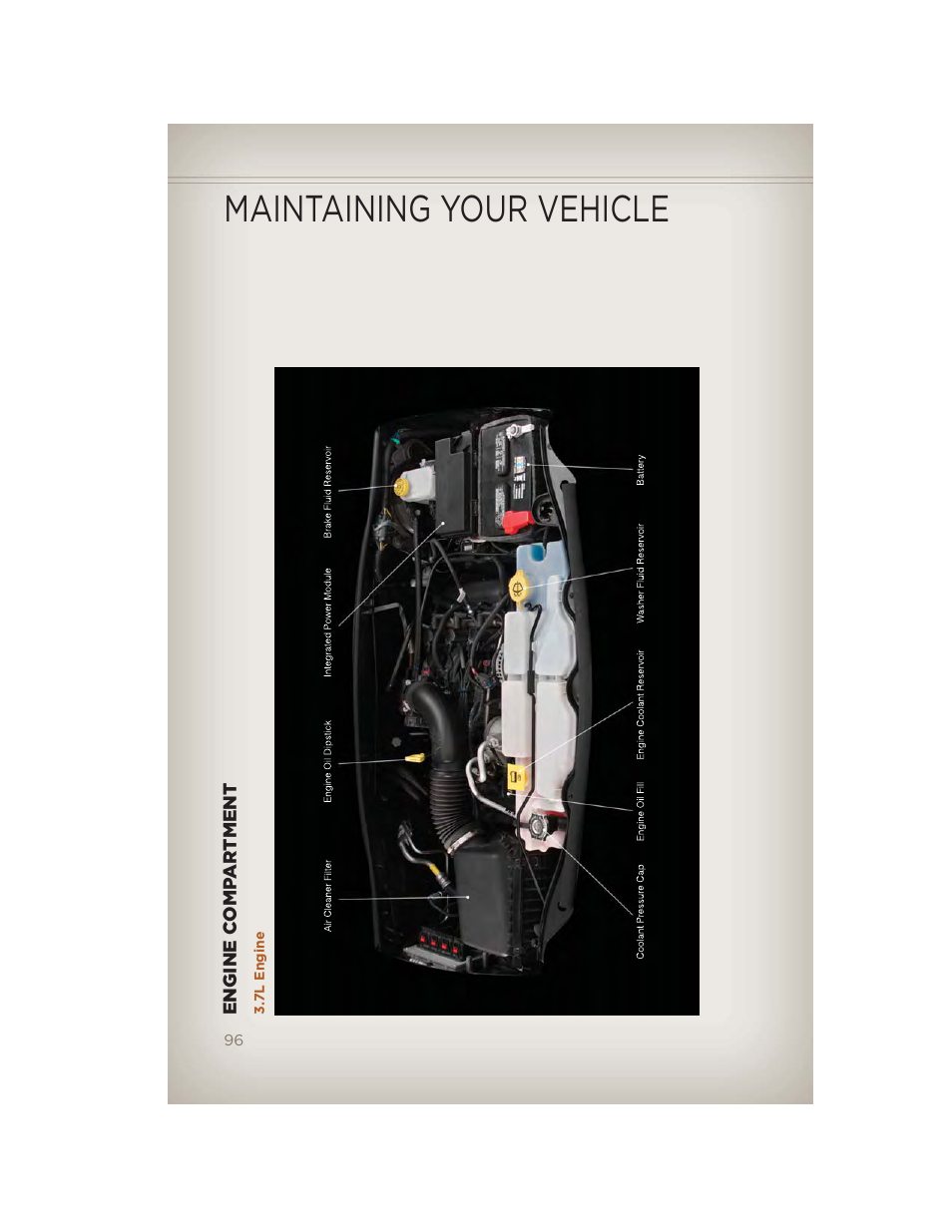 Engine compartment, 7l engine, Maintaining your vehicle | Jeep 2012 Liberty - User Guide User Manual | Page 98 / 124