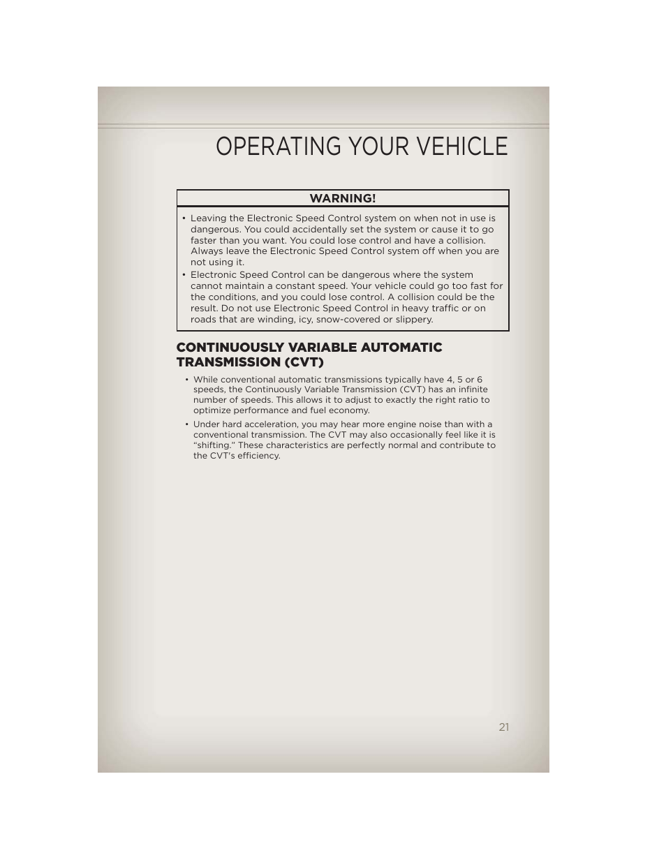 Continuously variable automatic transmission (cvt), Operating your vehicle | Jeep 2012 Patriot - User Guide User Manual | Page 23 / 108
