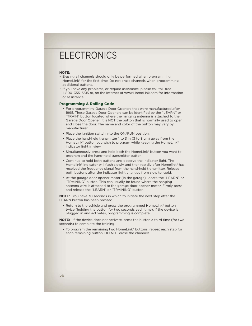 Programming a rolling code, Electronics | Jeep 2012 Patriot - User Guide User Manual | Page 60 / 108
