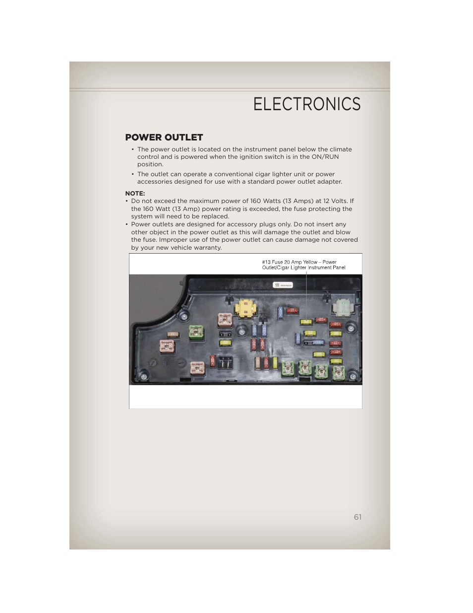 Power outlet, Electronics | Jeep 2012 Patriot - User Guide User Manual | Page 63 / 108