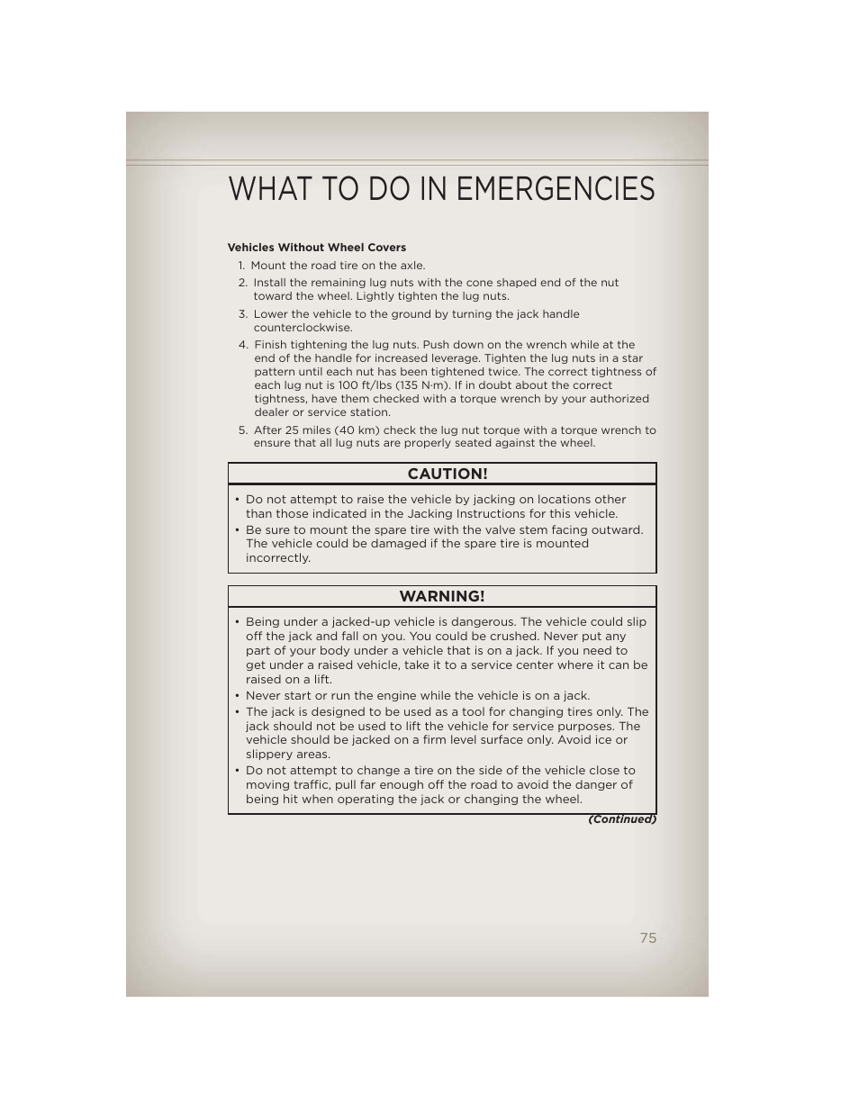 What to do in emergencies | Jeep 2012 Patriot - User Guide User Manual | Page 77 / 108