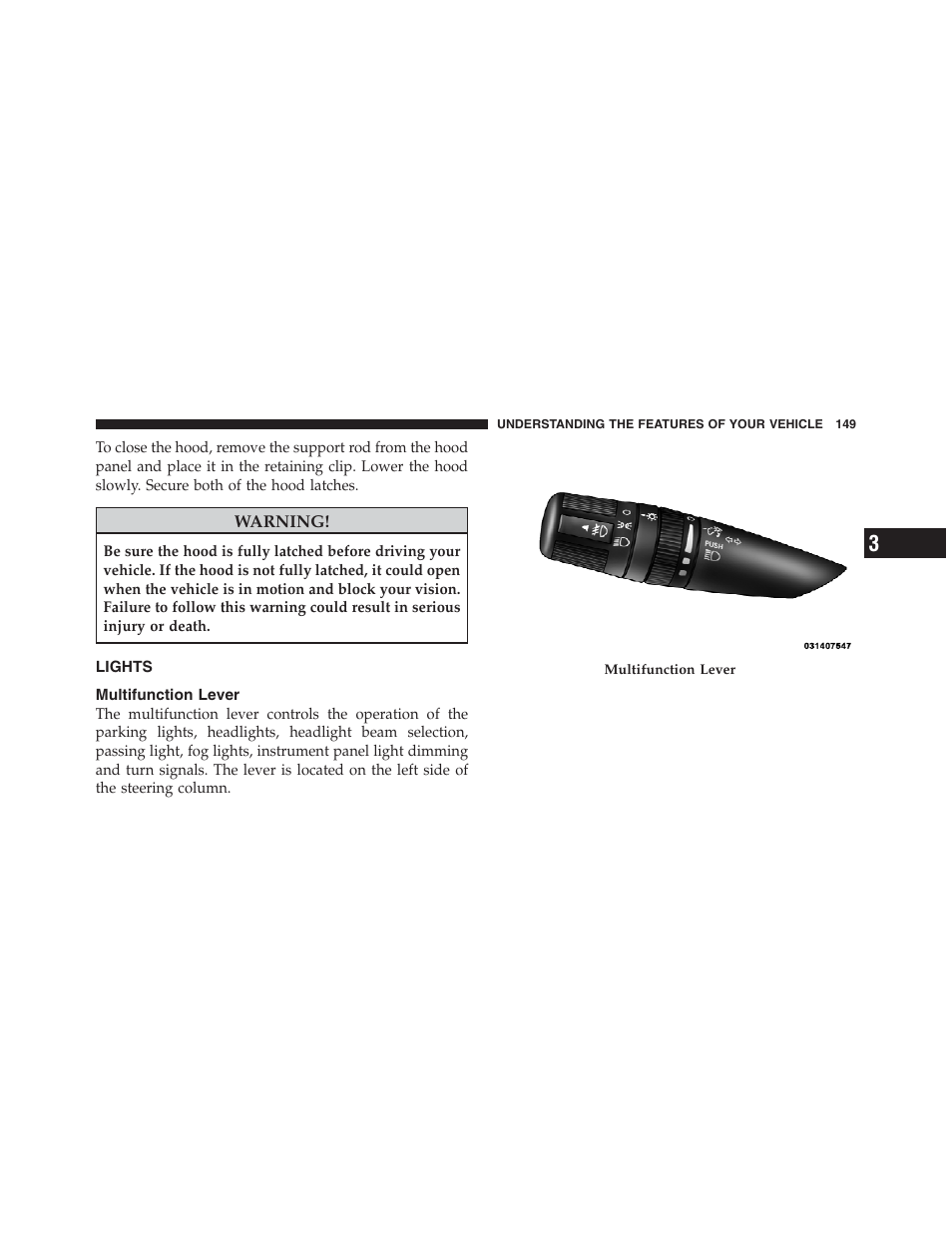 Lights, Multifunction lever | Jeep 2012 Wrangler Unlimited - Owner Manual User Manual | Page 151 / 613