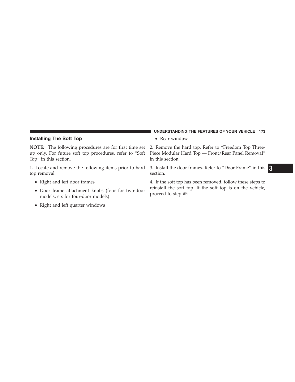 Installing the soft top | Jeep 2012 Wrangler Unlimited - Owner Manual User Manual | Page 175 / 613
