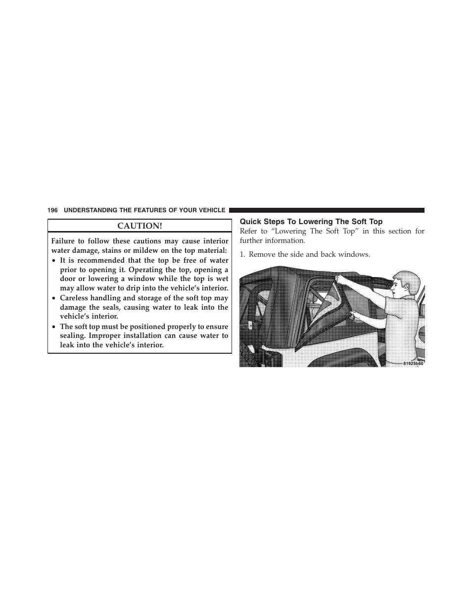 Quick steps to lowering the soft top | Jeep 2012 Wrangler Unlimited - Owner Manual User Manual | Page 198 / 613