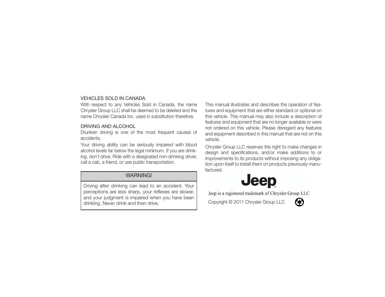 Jeep 2012 Wrangler Unlimited - Owner Manual User Manual | Page 2 / 613