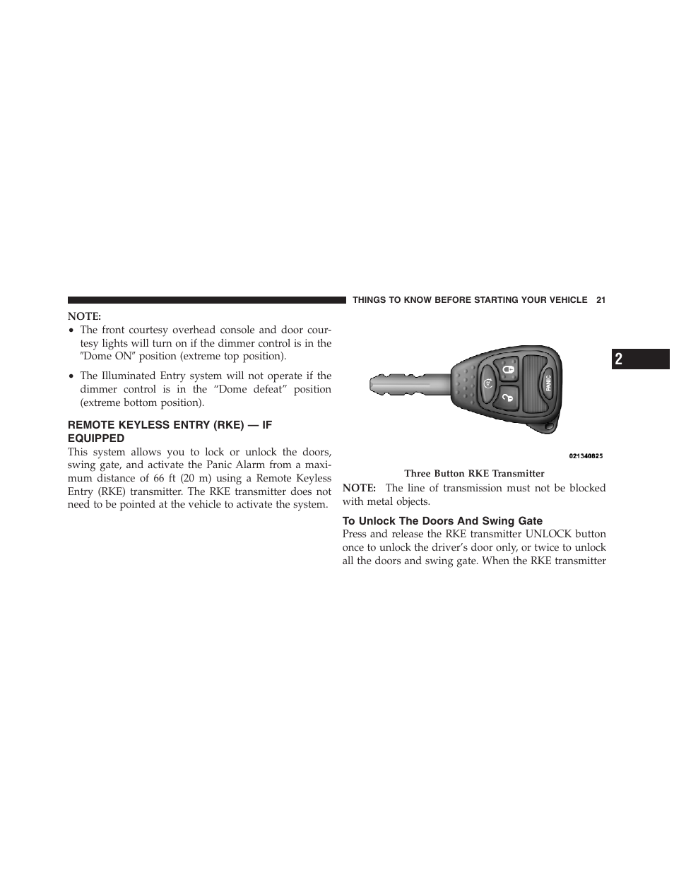 Remote keyless entry (rke) — if equipped, To unlock the doors and swing gate | Jeep 2012 Wrangler Unlimited - Owner Manual User Manual | Page 23 / 613