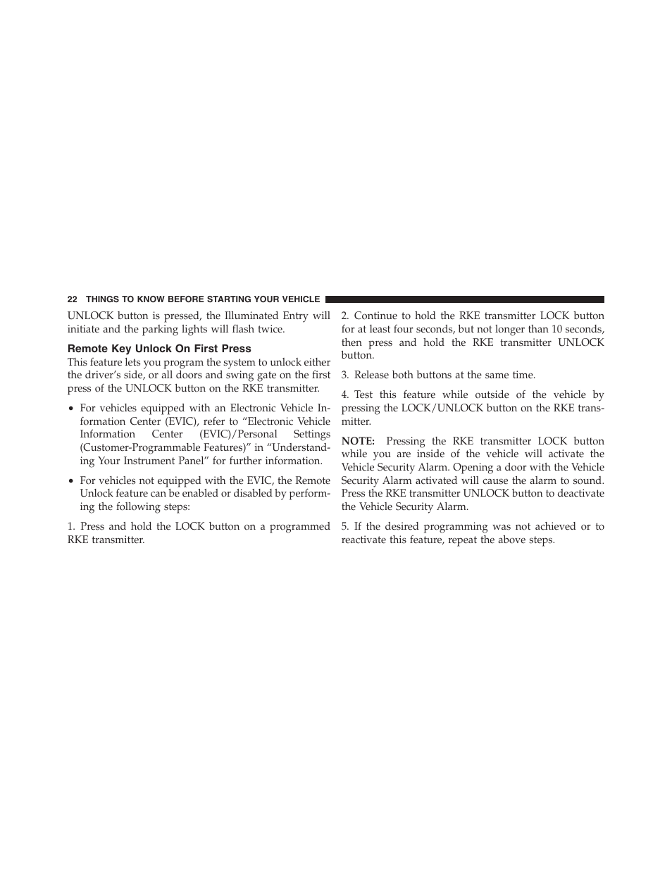 Remote key unlock on first press | Jeep 2012 Wrangler Unlimited - Owner Manual User Manual | Page 24 / 613
