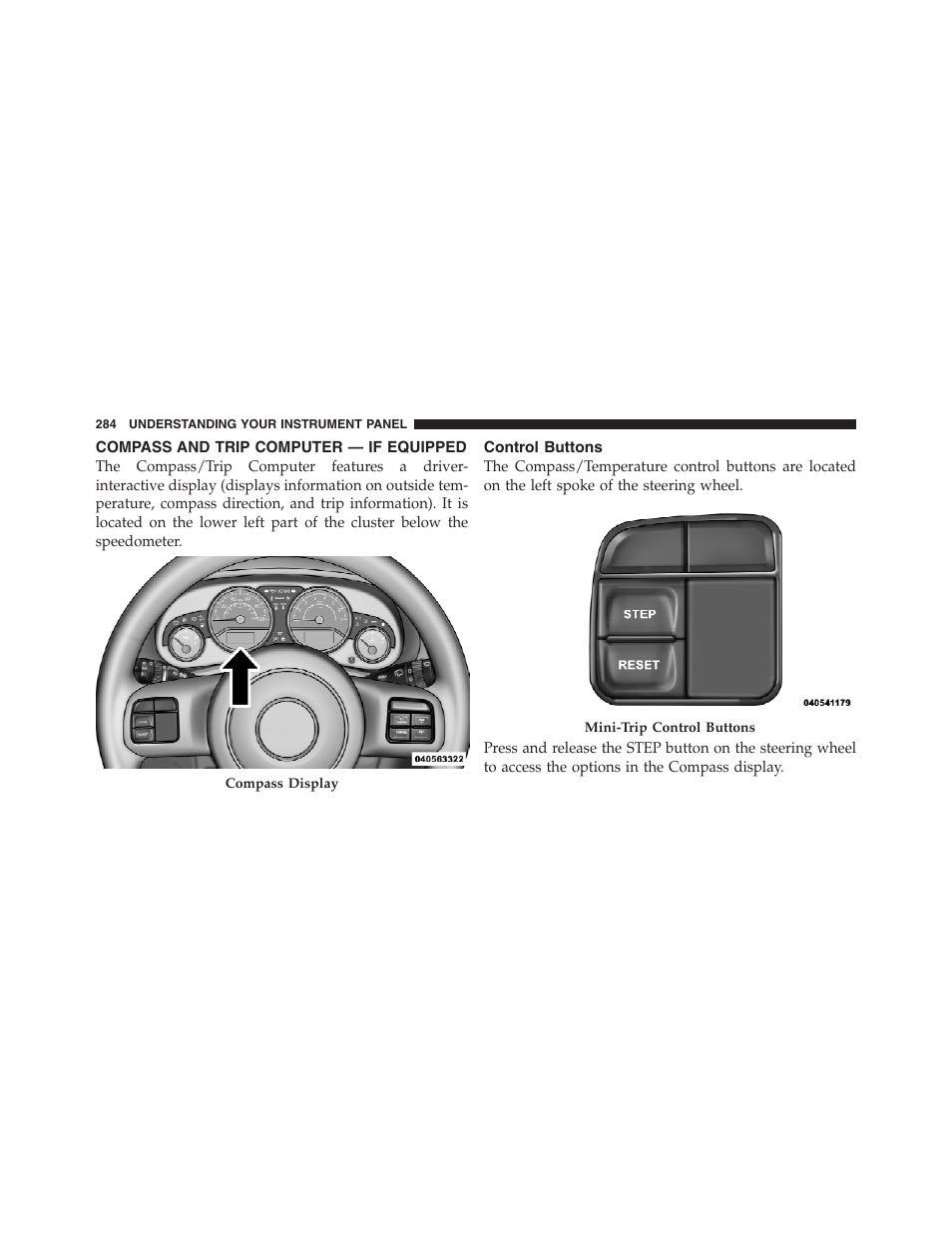 Compass and trip computer — if equipped, Control buttons | Jeep 2012 Wrangler Unlimited - Owner Manual User Manual | Page 286 / 613