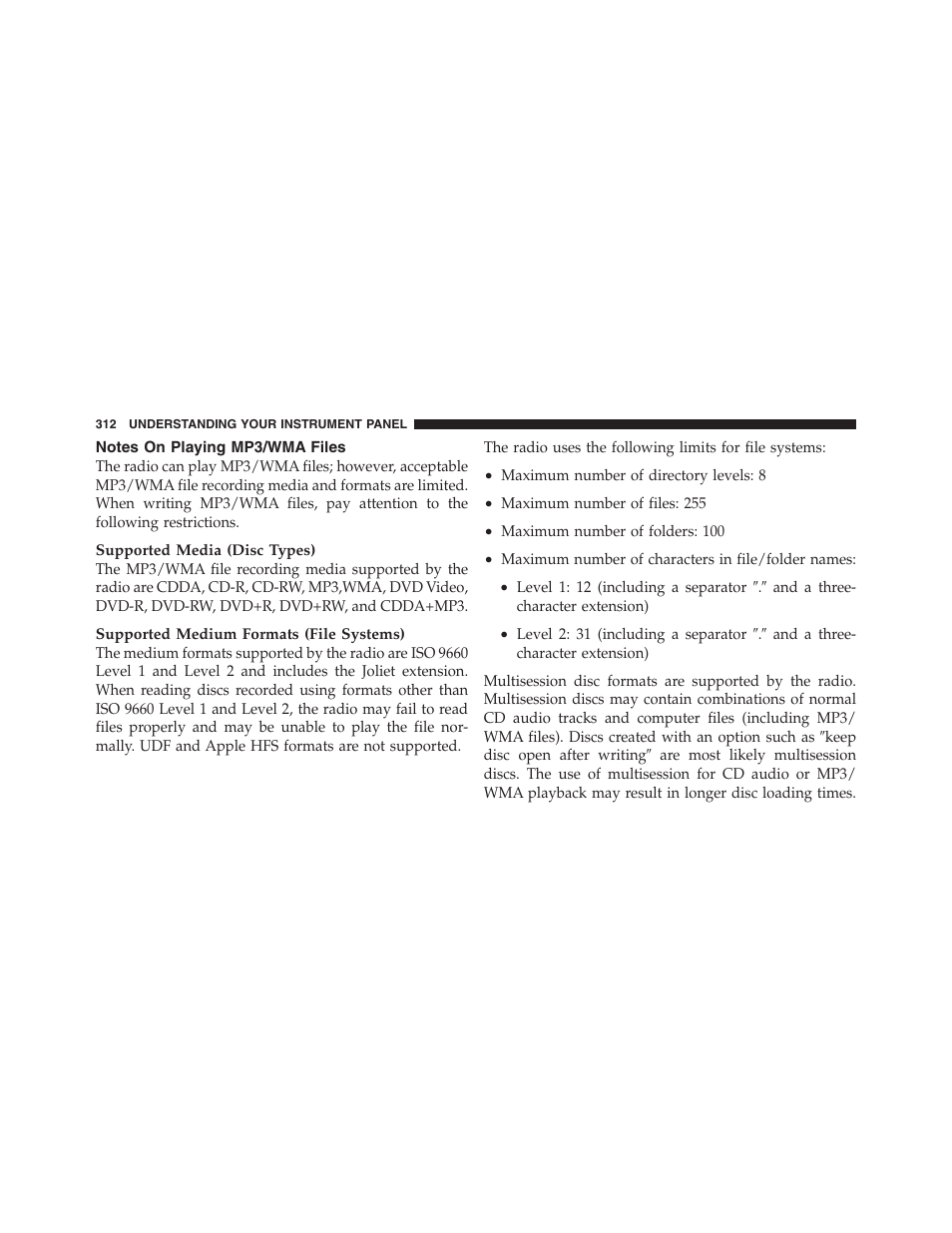Notes on playing mp3/wma files | Jeep 2012 Wrangler Unlimited - Owner Manual User Manual | Page 314 / 613