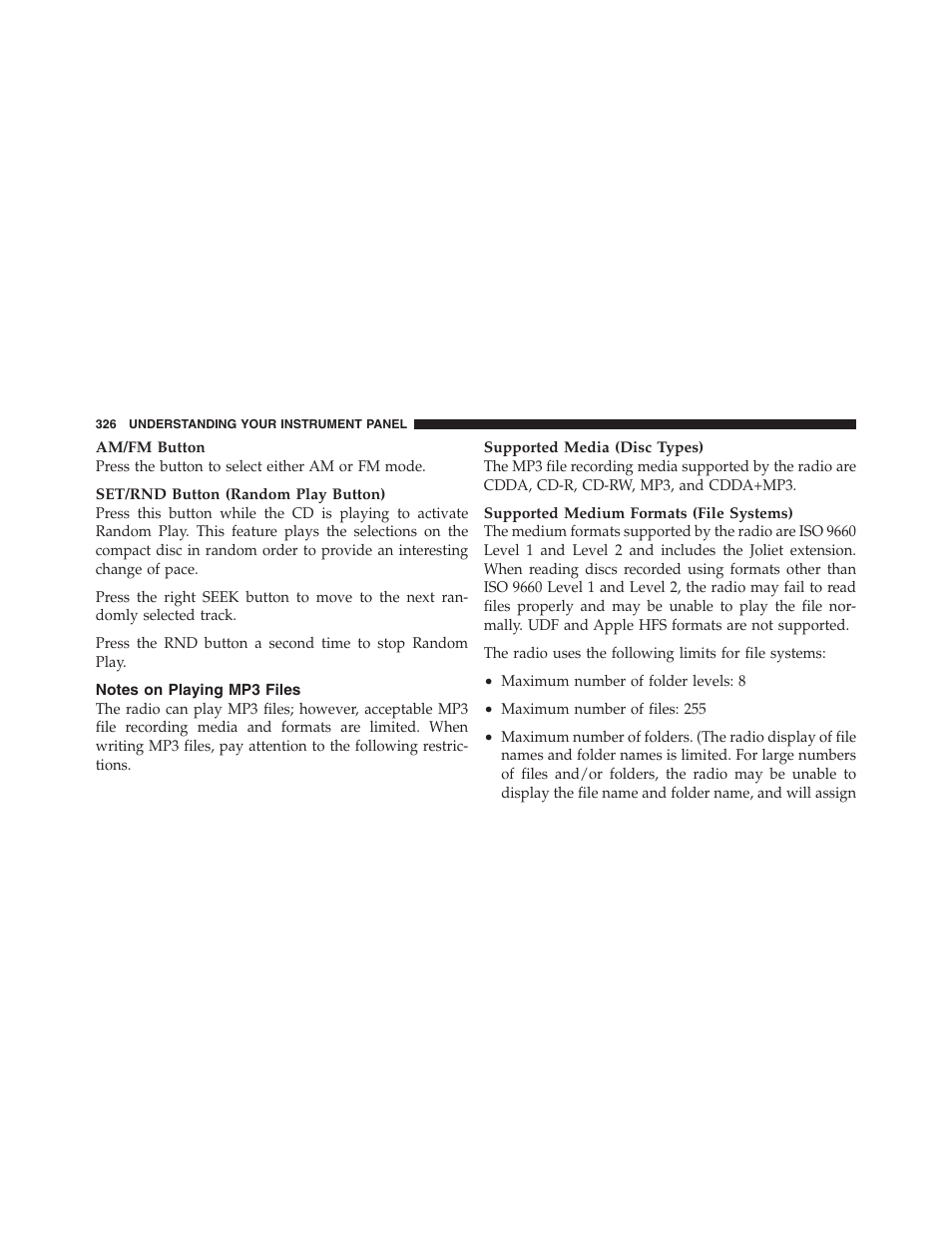 Notes on playing mp3 files | Jeep 2012 Wrangler Unlimited - Owner Manual User Manual | Page 328 / 613