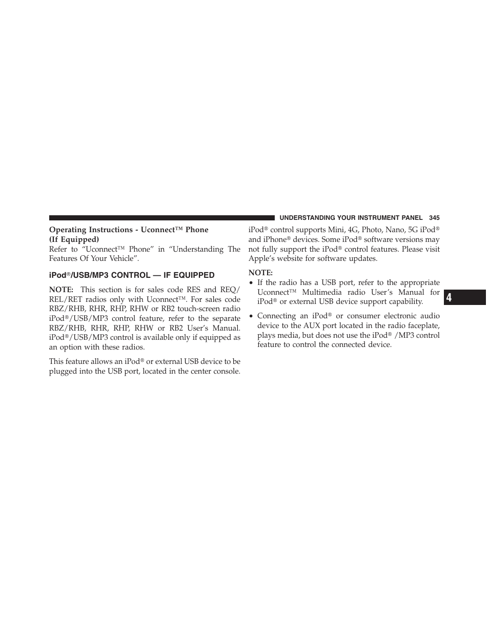 Ipodĥ/usb/mp3 control — if equipped, Ipod௡/usb/mp3 control — if equipped | Jeep 2012 Wrangler Unlimited - Owner Manual User Manual | Page 347 / 613