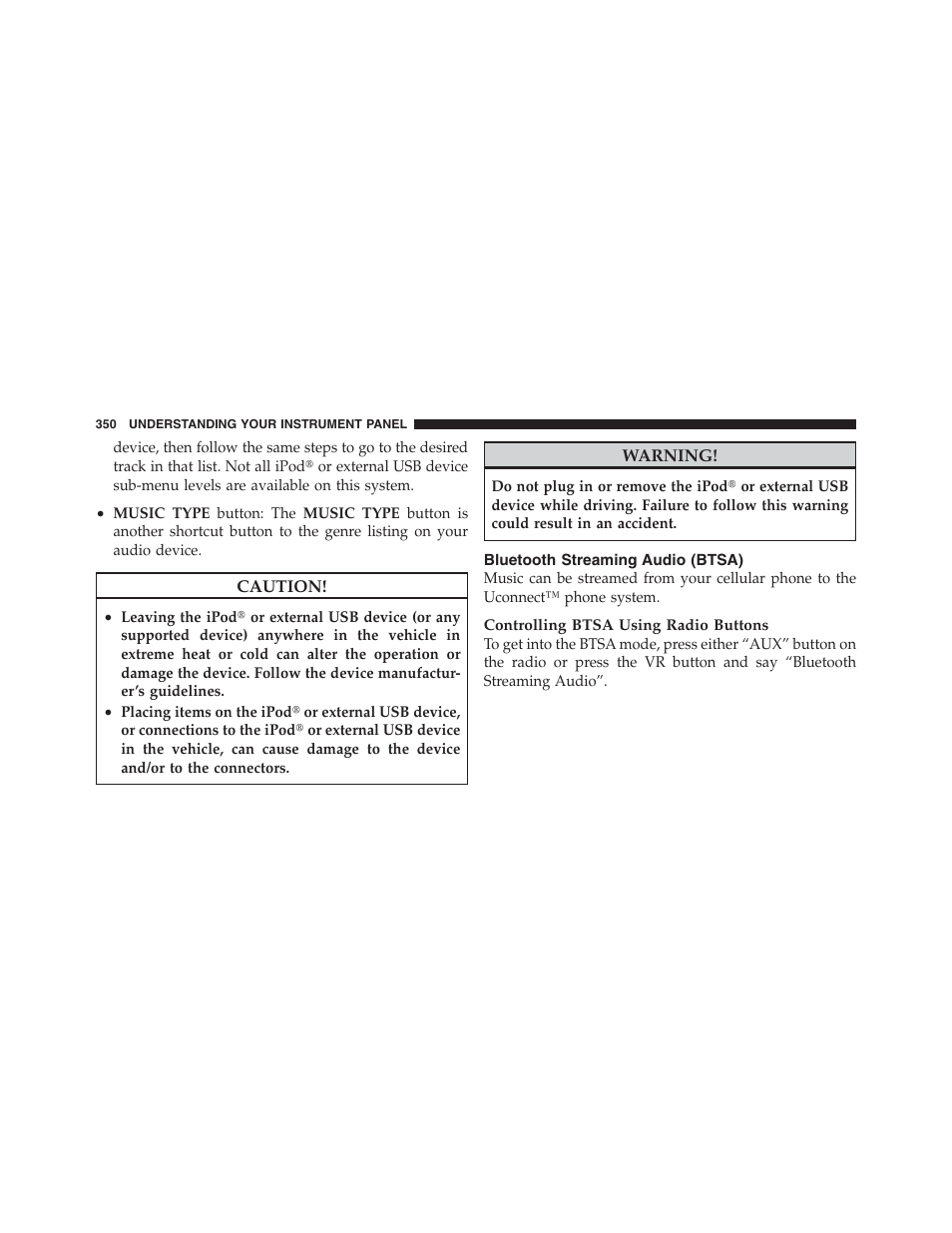 Bluetooth streaming audio (btsa) | Jeep 2012 Wrangler Unlimited - Owner Manual User Manual | Page 352 / 613