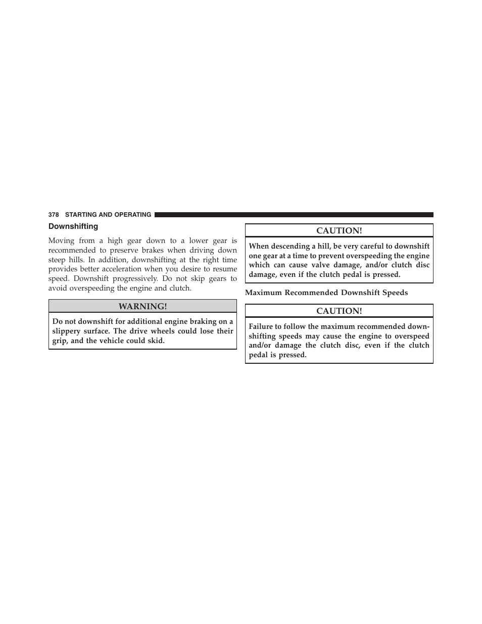 Downshifting | Jeep 2012 Wrangler Unlimited - Owner Manual User Manual | Page 380 / 613