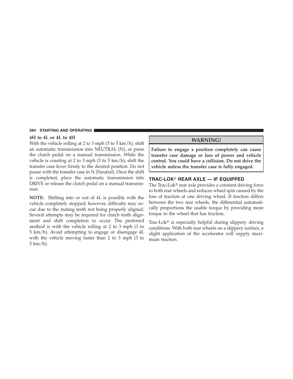 Trac-lokĥ rear axle — if equipped, Trac-lok௡ rear axle — if equipped | Jeep 2012 Wrangler Unlimited - Owner Manual User Manual | Page 396 / 613