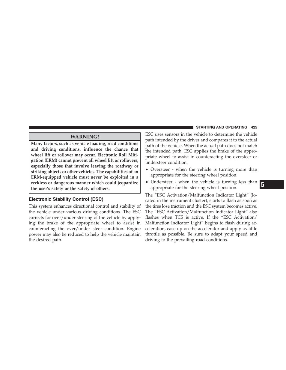 Electronic stability control (esc) | Jeep 2012 Wrangler Unlimited - Owner Manual User Manual | Page 427 / 613
