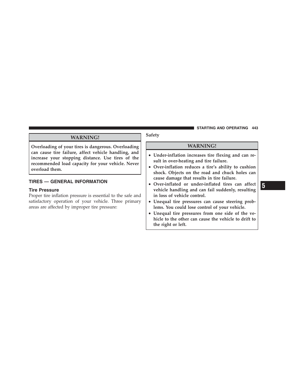 Tires — general information, Tire pressure | Jeep 2012 Wrangler Unlimited - Owner Manual User Manual | Page 445 / 613
