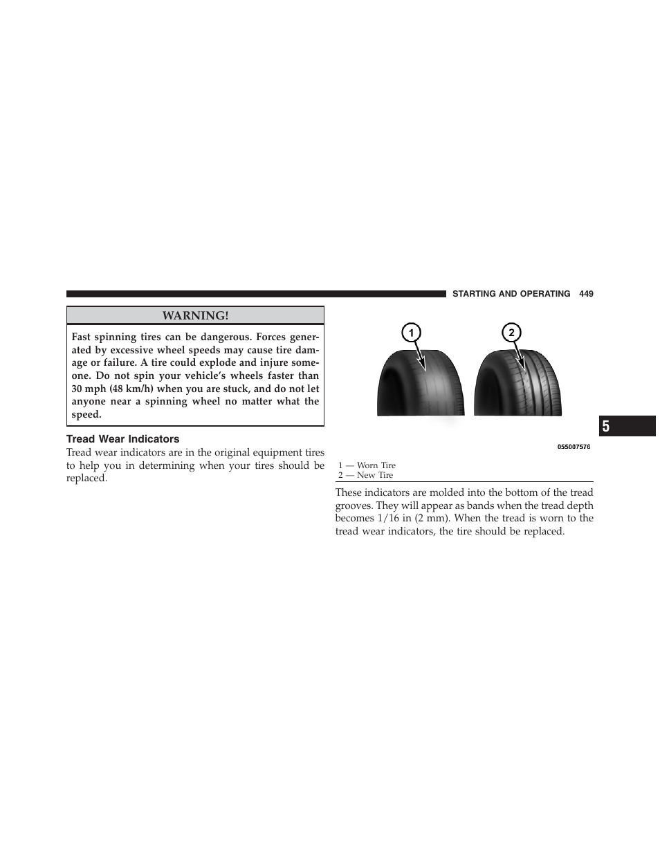 Tread wear indicators | Jeep 2012 Wrangler Unlimited - Owner Manual User Manual | Page 451 / 613