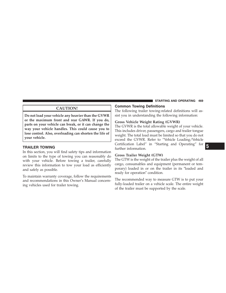 Trailer towing, Common towing definitions | Jeep 2012 Wrangler Unlimited - Owner Manual User Manual | Page 471 / 613