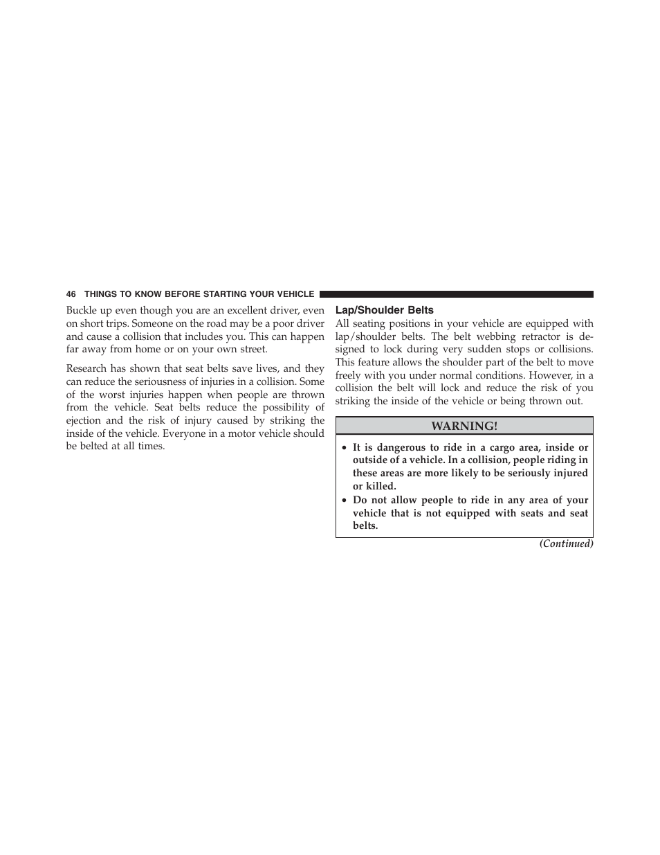 Lap/shoulder belts | Jeep 2012 Wrangler Unlimited - Owner Manual User Manual | Page 48 / 613