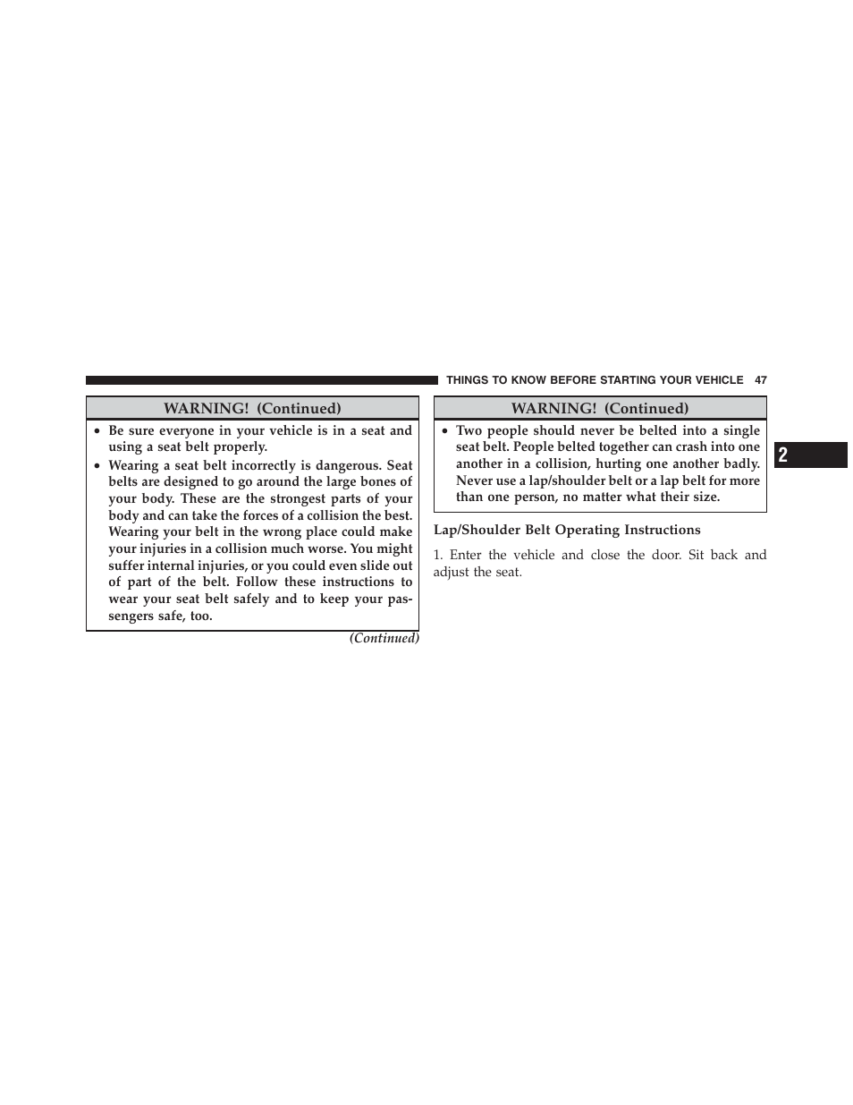 Jeep 2012 Wrangler Unlimited - Owner Manual User Manual | Page 49 / 613