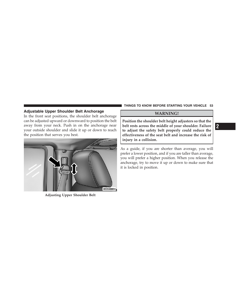 Adjustable upper shoulder belt anchorage | Jeep 2012 Wrangler Unlimited - Owner Manual User Manual | Page 55 / 613