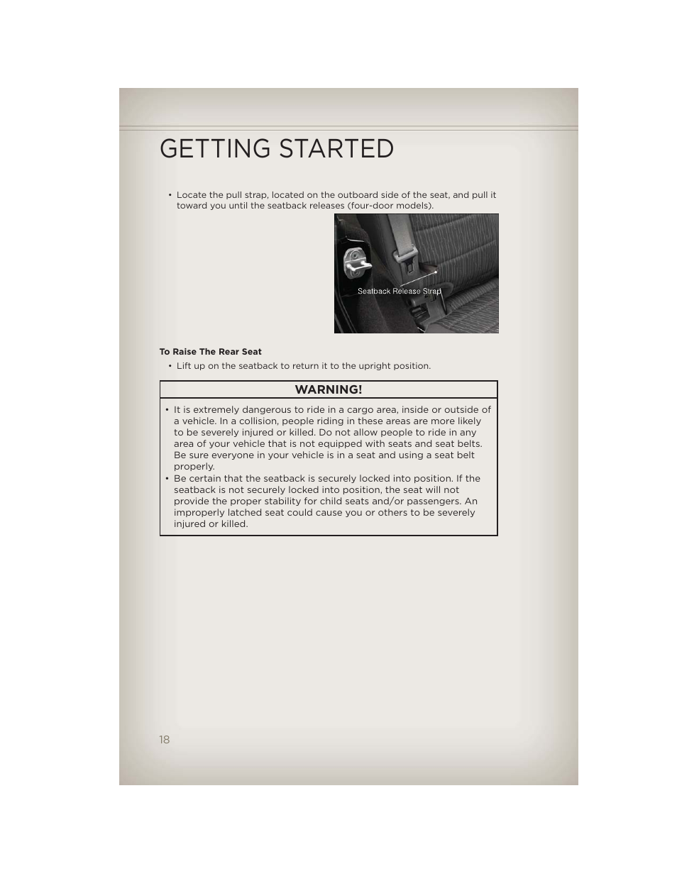 Getting started | Jeep 2012 Wrangler Unlimited - User Guide User Manual | Page 20 / 124