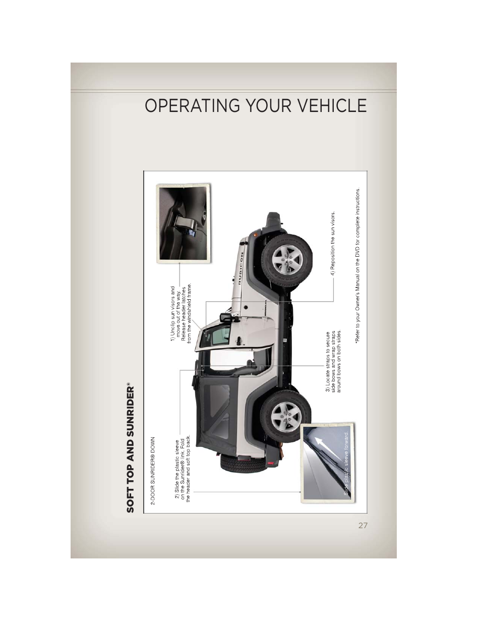 Soft top and sunrider, Operating your vehicle | Jeep 2012 Wrangler Unlimited - User Guide User Manual | Page 29 / 124