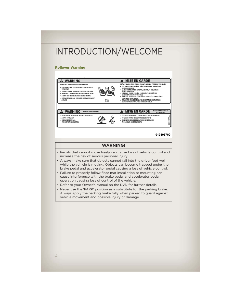 Rollover warning, Introduction/welcome | Jeep 2012 Wrangler Unlimited - User Guide User Manual | Page 6 / 124