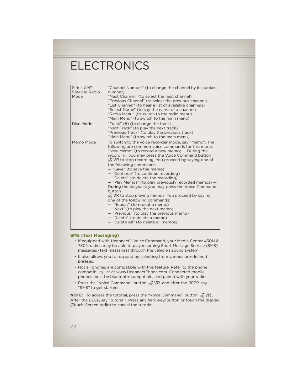 Sms (text messaging), Electronics | Jeep 2012 Wrangler Unlimited - User Guide User Manual | Page 74 / 124
