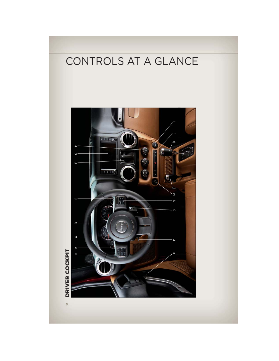 Controls at a glance, Driver cockpit | Jeep 2012 Wrangler Unlimited - User Guide User Manual | Page 8 / 124