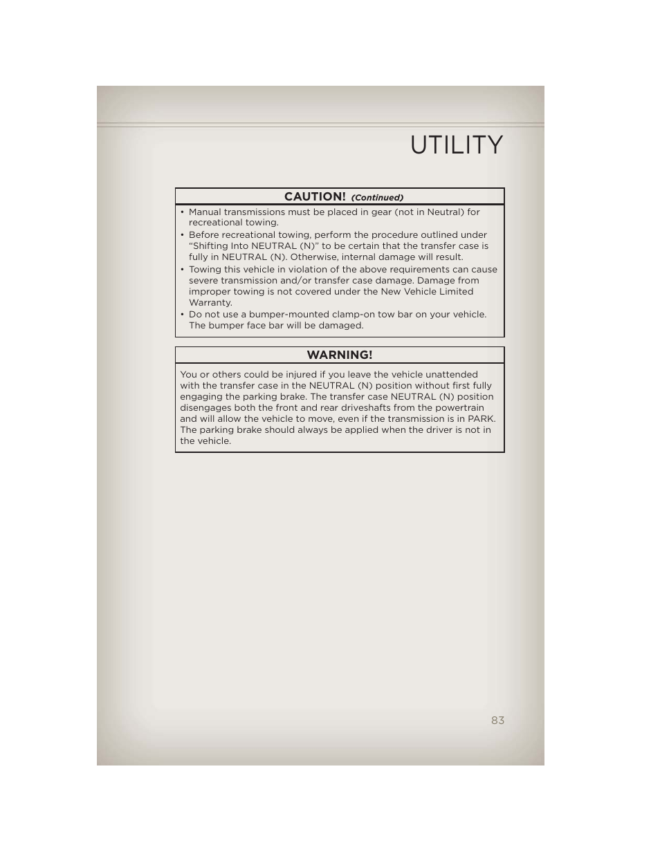 Utility | Jeep 2012 Wrangler Unlimited - User Guide User Manual | Page 85 / 124
